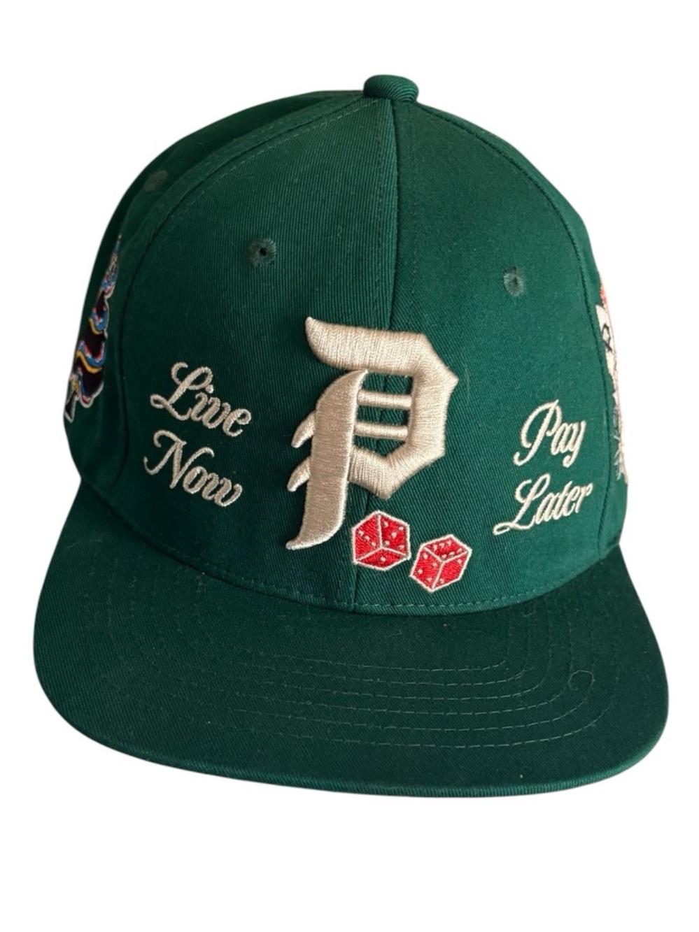 Primitive Green Snapback Cap with Cream Embroidery